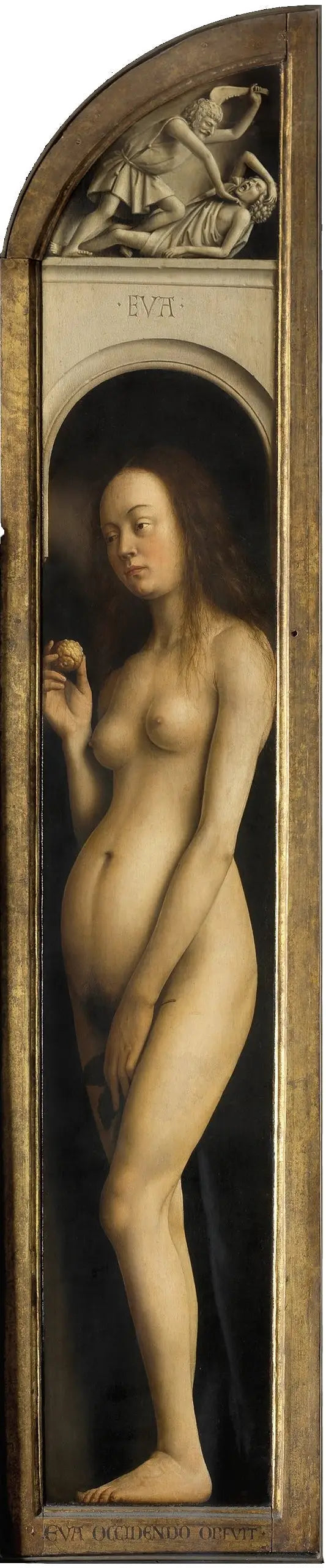 Polyptyk: vänster yttre panel: ansikte. Vaka. - Jan van Eyck