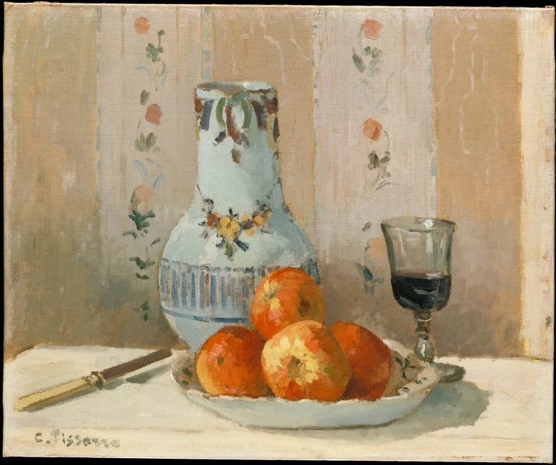 Kastanjeträd och glaserad keramik på ett bord - Camille Pissarro