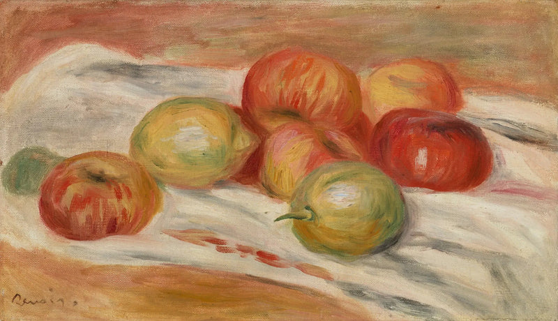 Äpplen och citroner på en duk - Pierre-Auguste Renoir