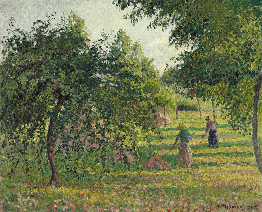 Äppelträd och bonde som räfsar hö, Éragny - Camille Pissarro