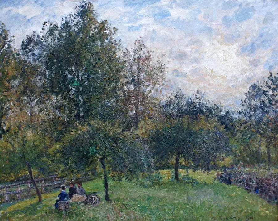 Äppelträd och popplar i solnedgången, Eragny - Camille Pissarro