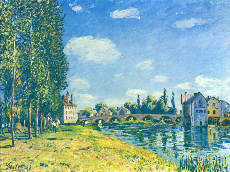 Bro och kvarn i Moret på sommaren - Alfred Sisley