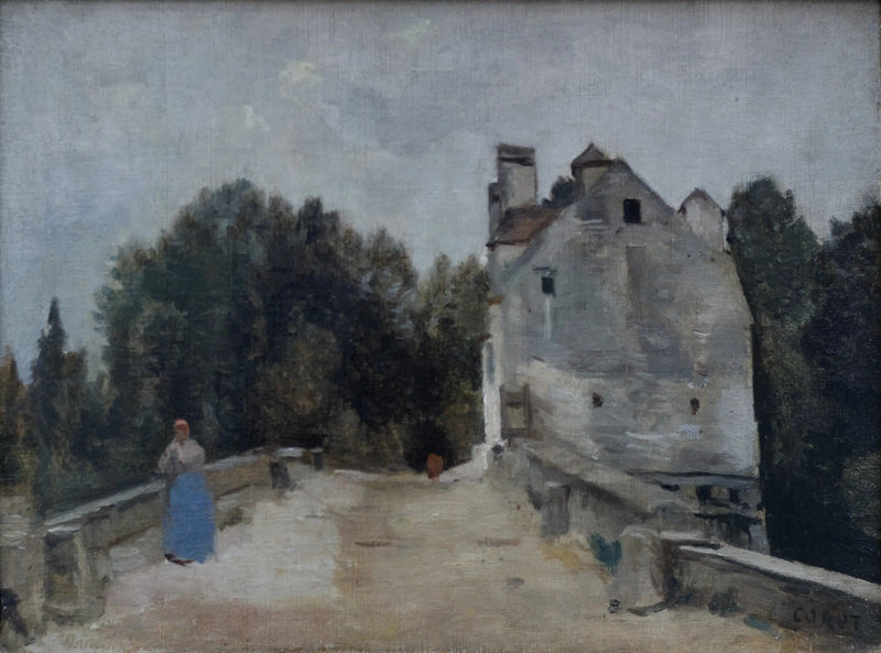 Bro och kvarn nära Mantes - Jean-Baptiste Camille Corot