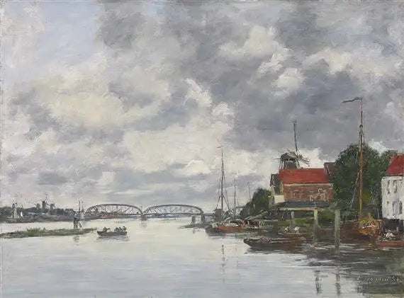 Bro över Meuse nära Dordrecht - Eugène Boudin