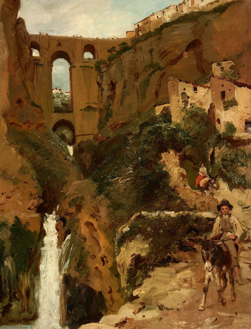 Bro som övervakar en bergsklyfta. Två ryttare. Ronda, Spanien. - Peder Severin Krøyer