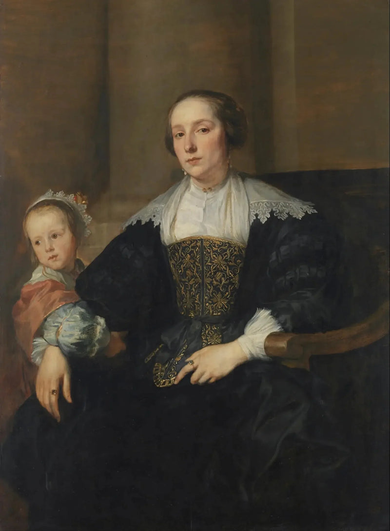 Porträtt av Anna van Thielen, konstnärens Theodoor Rombouts maka, med deras dotter - Antoine van Dyck