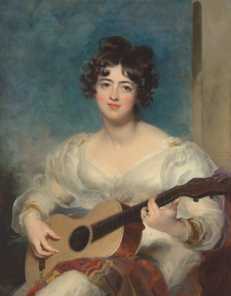 Porträtt av Elizabeth Blake, Lady Wallscourt, som spelar gitarr - Thomas Lawrence