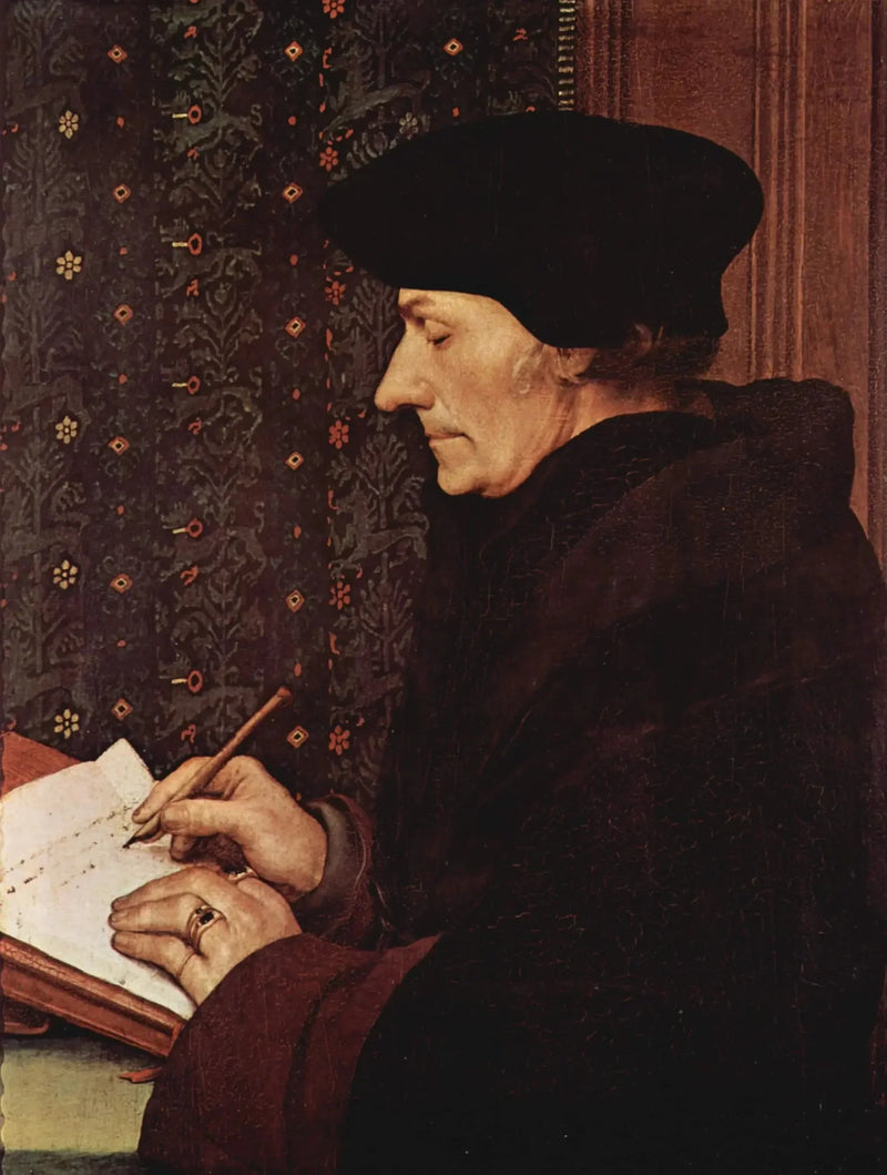 Porträtt av Erasmus som skriver - Hans Holbein den yngre