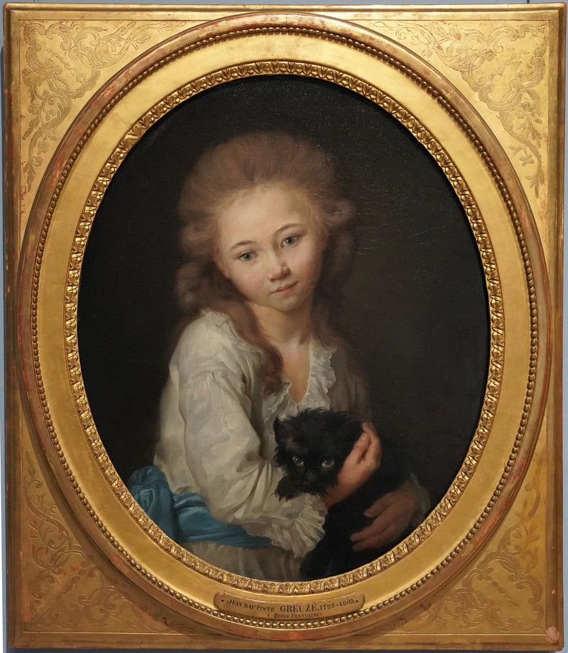 Porträtt av Esprit de Baculard d'Arnaud med en katt - Jean-Baptiste Greuze