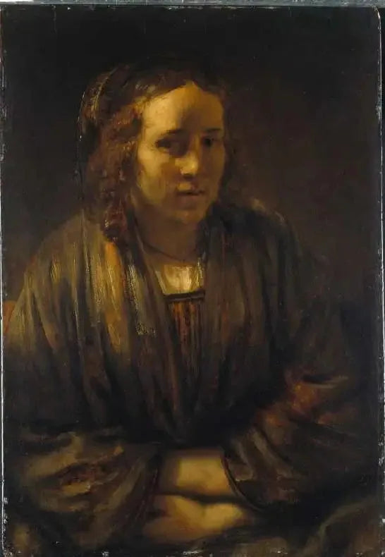Porträtt av Hendrickje Stoffels i sidenförpackning - Rembrandt