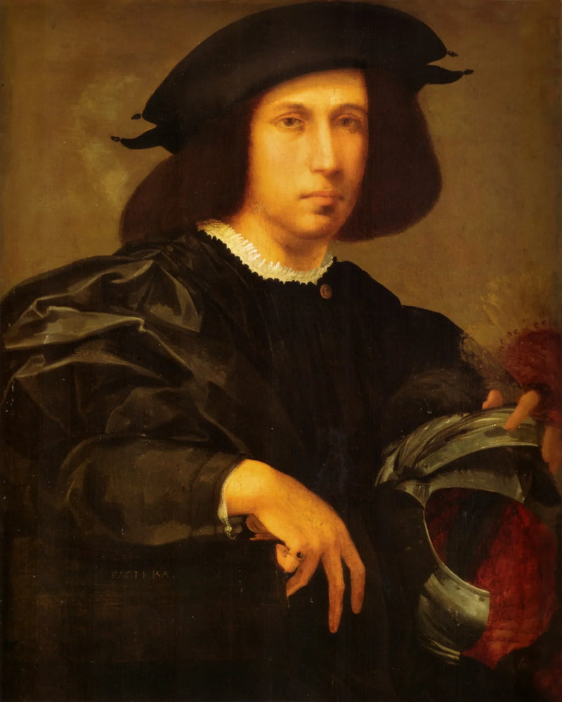 porträtt av en man med hjälm - Rosso Fiorentino