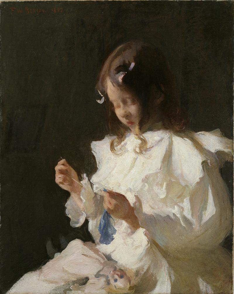 Porträtt av ett barn som syr - Frank Weston Benson