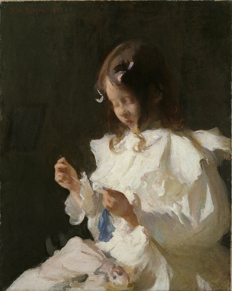 Porträtt av ett barn som syr - Frank Weston Benson