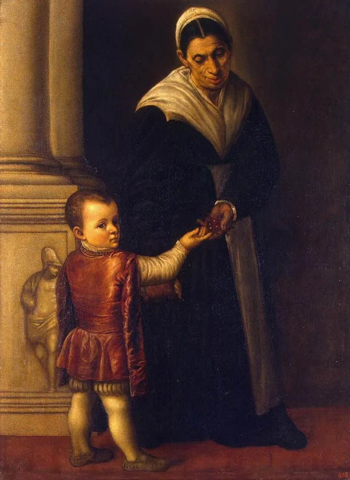 Porträtt av en pojke med sin barnflicka - Alessandro Bonvicino