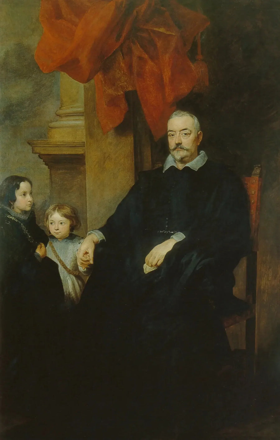 Porträtt av en gentlemann från Genua med två barn - Antoine van Dyck