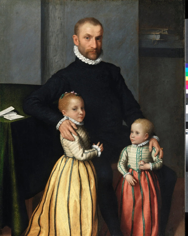 Porträtt av en gentleman och hans två barn - Giovanni Battista Moroni