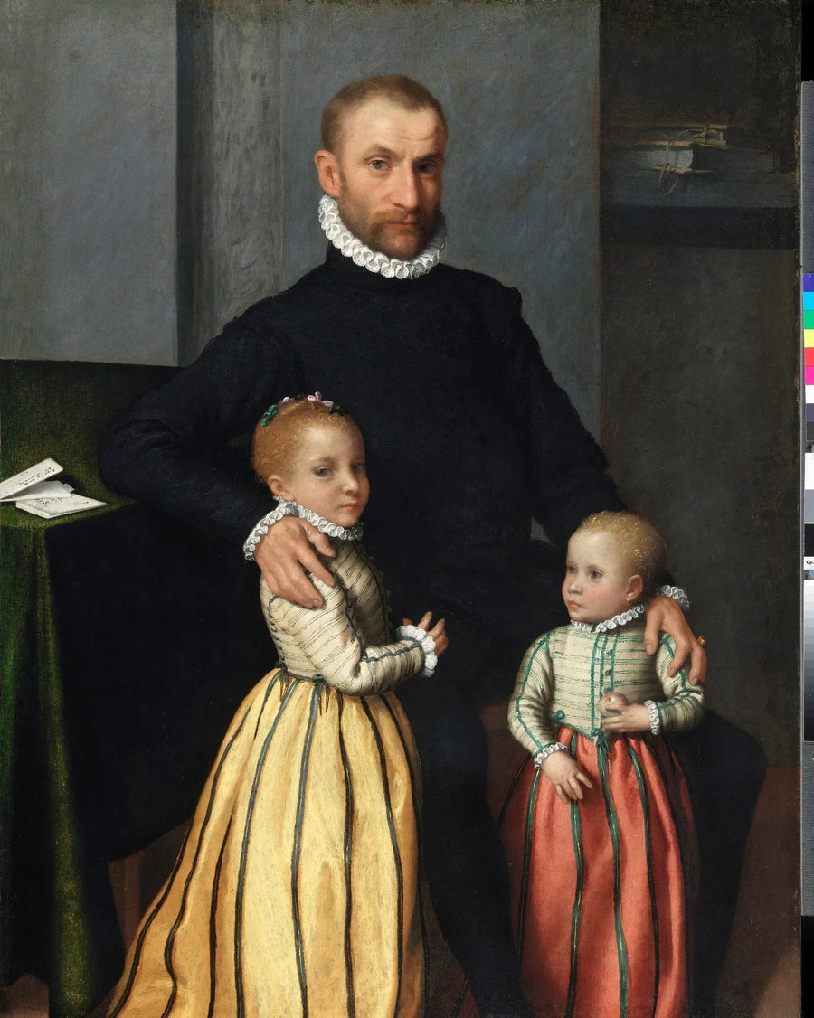 Porträtt av en gentleman och hans två barn - Giovanni Battista Moroni