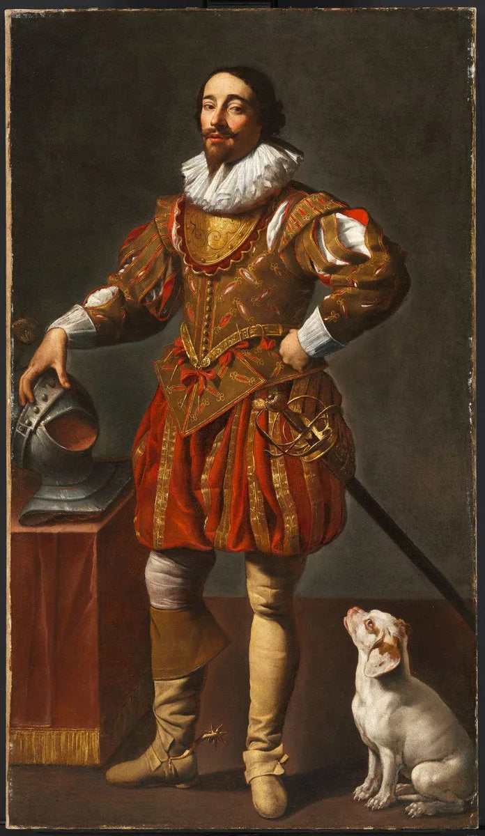 Porträtt av en man med sin hund - Simon Vouet