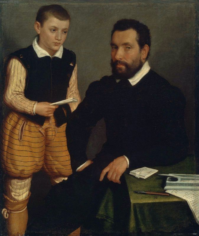 Porträtt av en man och en pojke (Comte Alborghetti och Fils) - Giovanni Battista Moroni