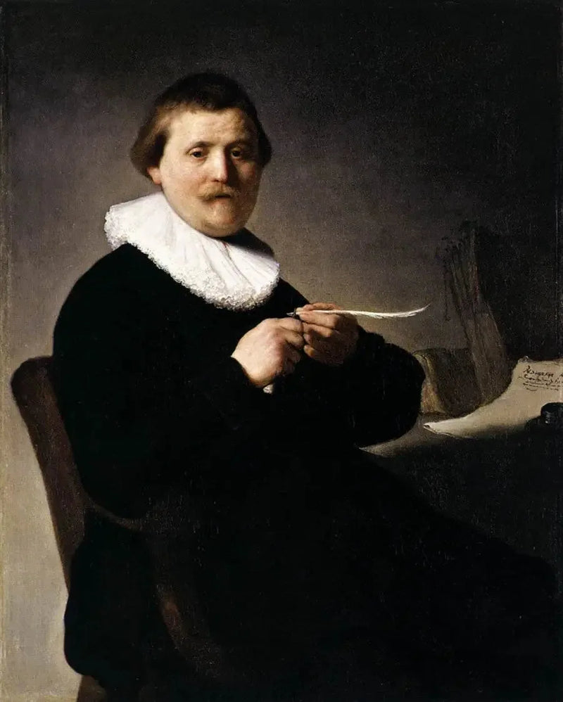 Porträtt av en man som formar sin fjäder - Rembrandt