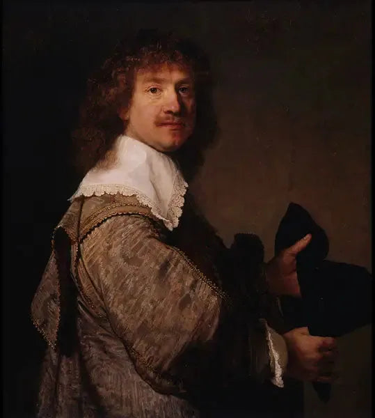 Porträtt av en man som håller en hatt - Rembrandt