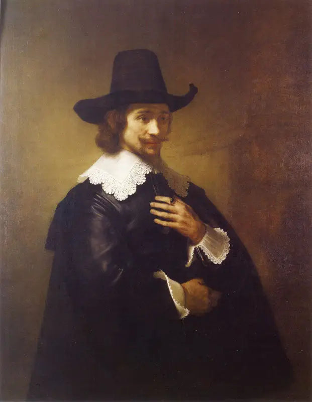 Porträtt av en ung man med bredbrättad hatt - Rembrandt