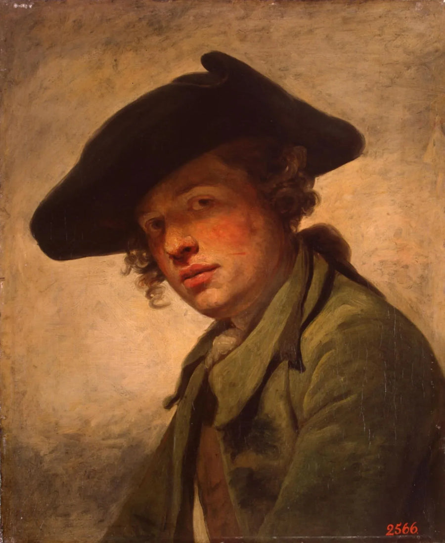 Porträtt av en ung man med hatt - Jean-Baptiste Greuze