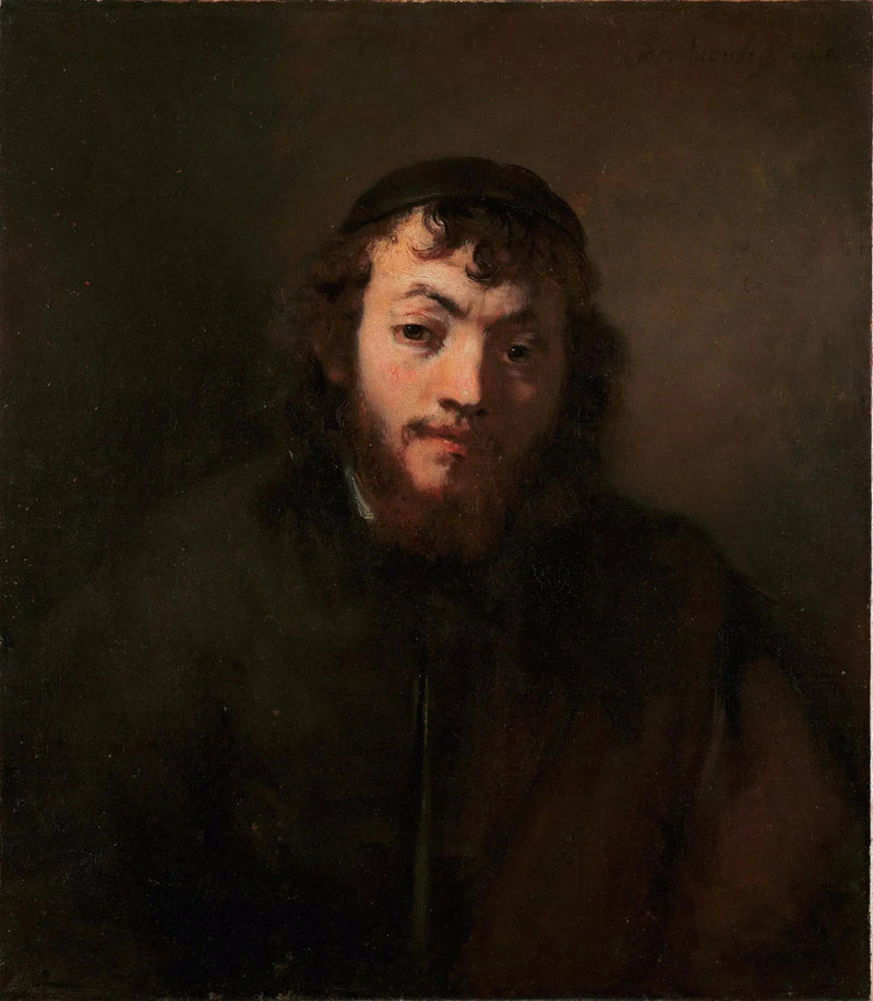 Porträtt av en ung man med skägg och kalott - Rembrandt