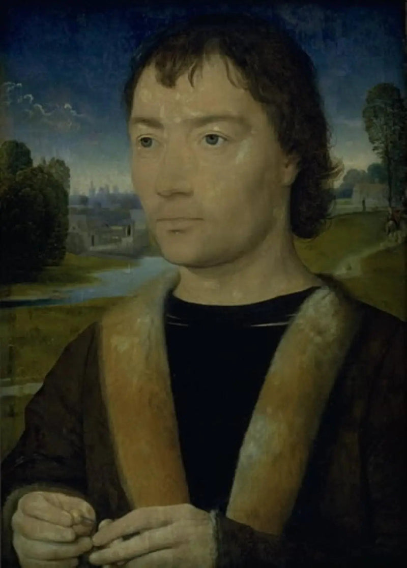 Porträtt av en ung man med ett rosenkrans - Hans Memling