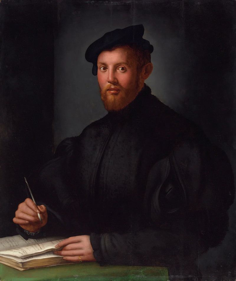 Porträtt av en ung man i svart med en bok - Bronzino