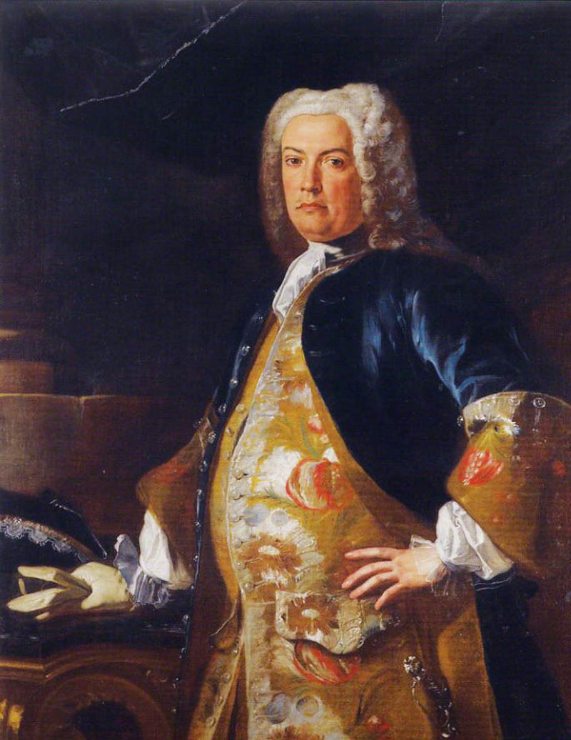Porträtt av en adelsman, i trekvart, med sin högra hand i handske vilande på en konsol - Francesco Solimena