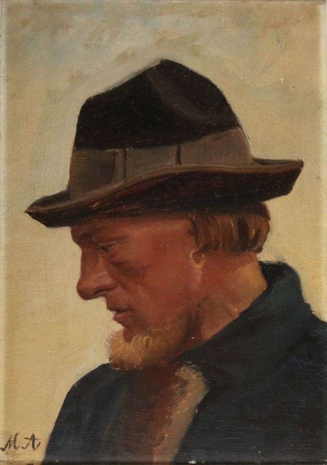 Portrait d'un pêcheur coiffé d'un chapeau mou. - Michael Peter Ancher