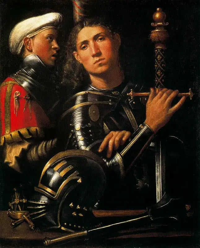 Porträtt av en soldat med sin page - Giorgione