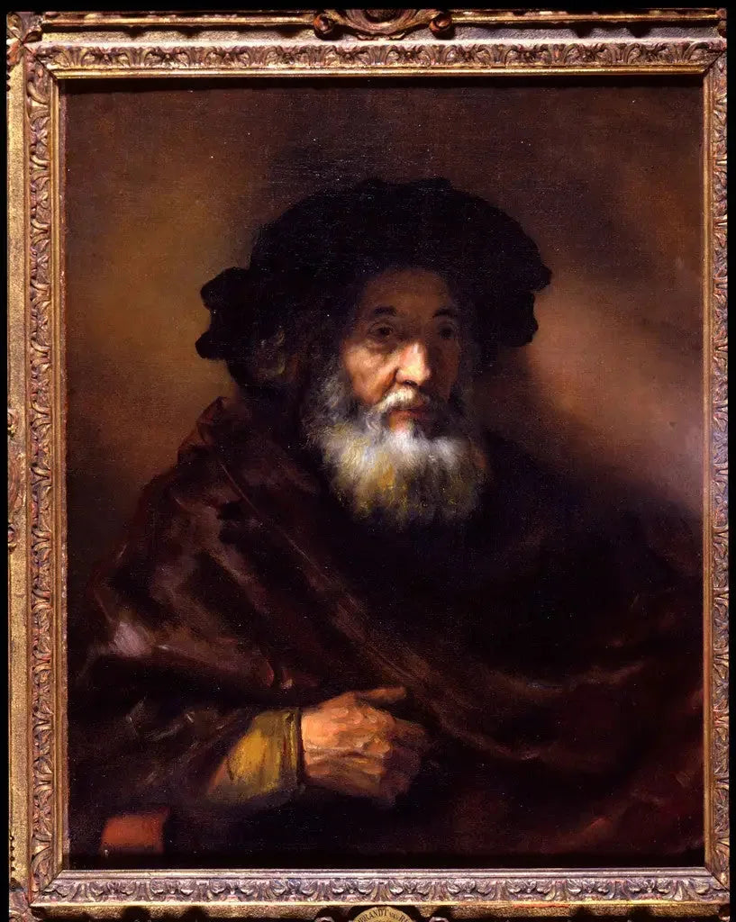 Porträtt av en gammal man i kappa - Rembrandt