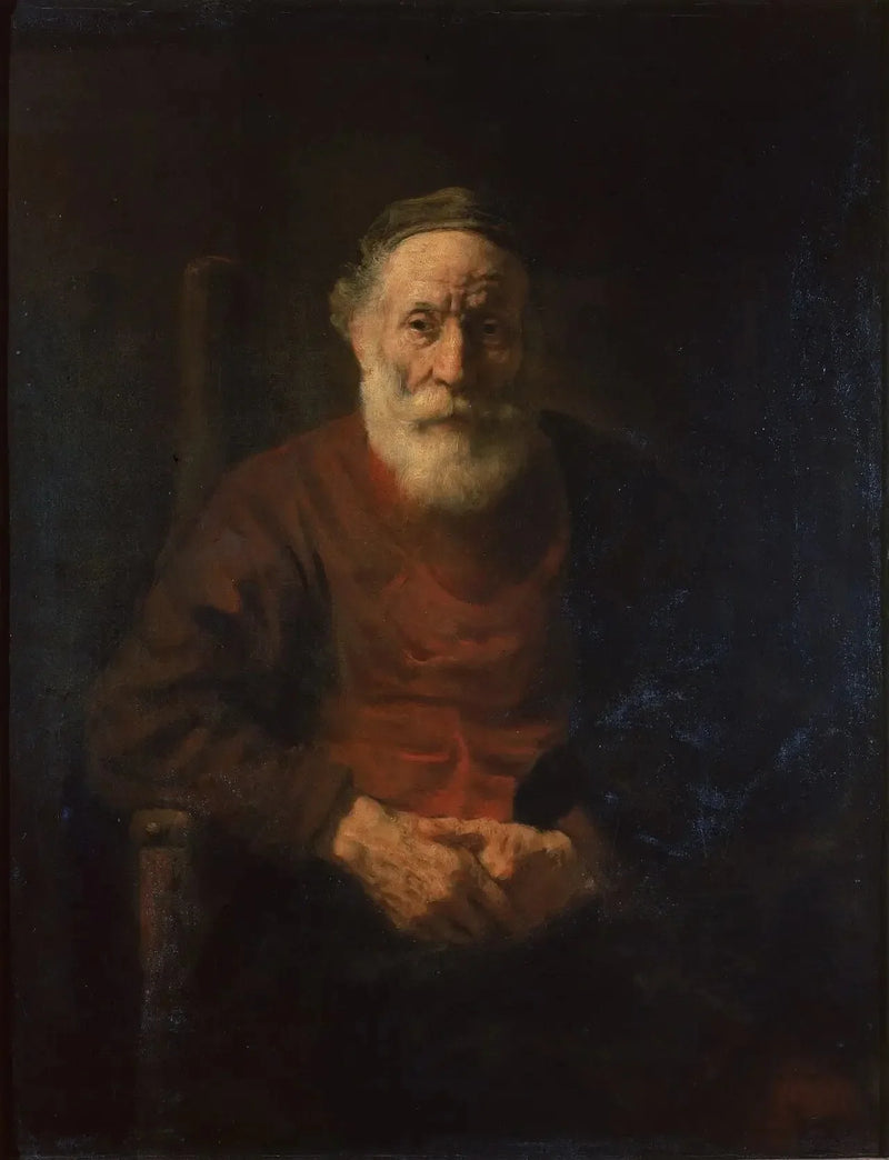 Porträtt av en gammal man i röd av Rembrandt - Rembrandt