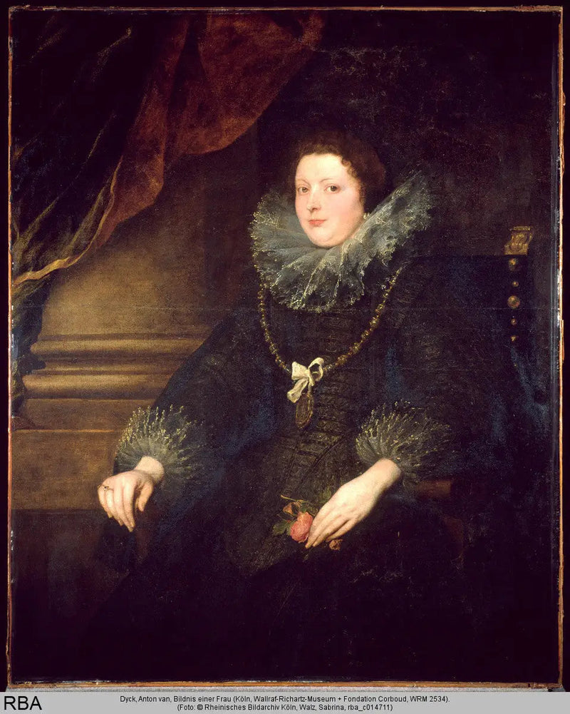 Porträtt av en dam sittande med rosor, bärande ett medaljong - Antoine van Dyck