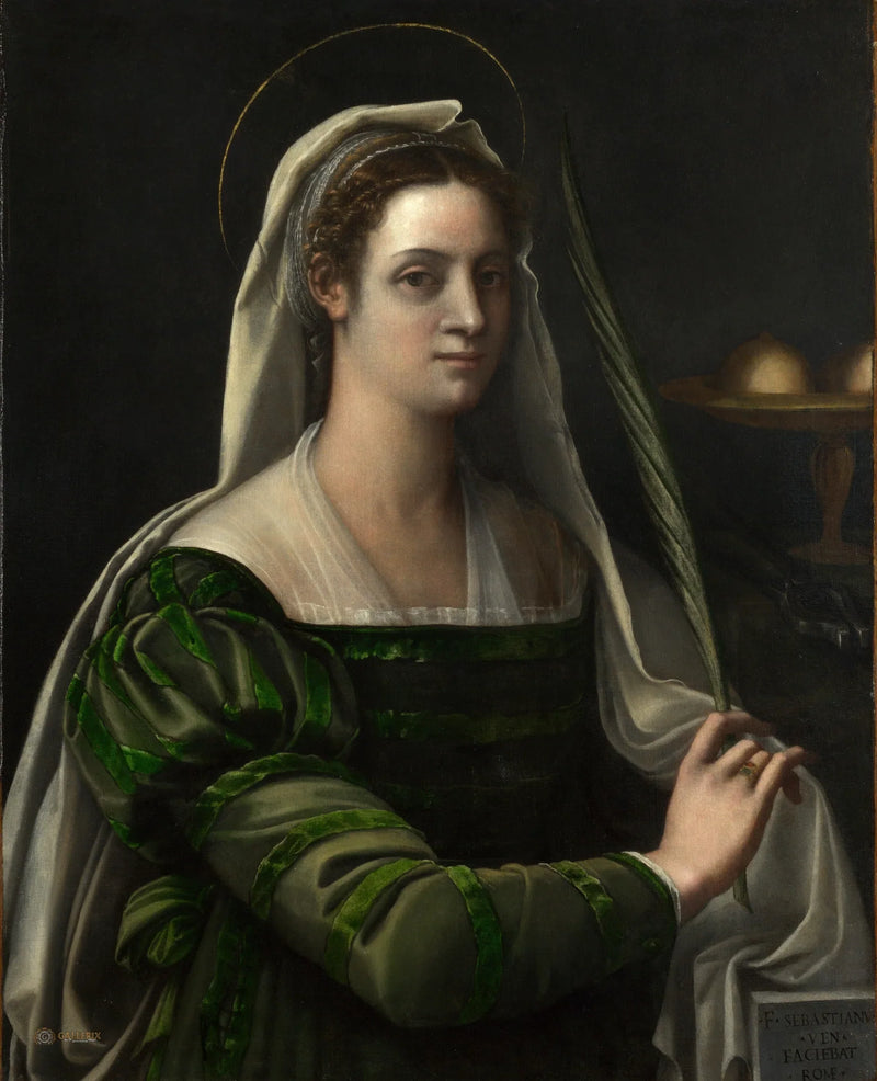 Porträtt av en dam med attributen av heliga Agatha - Sebastiano del Piombo