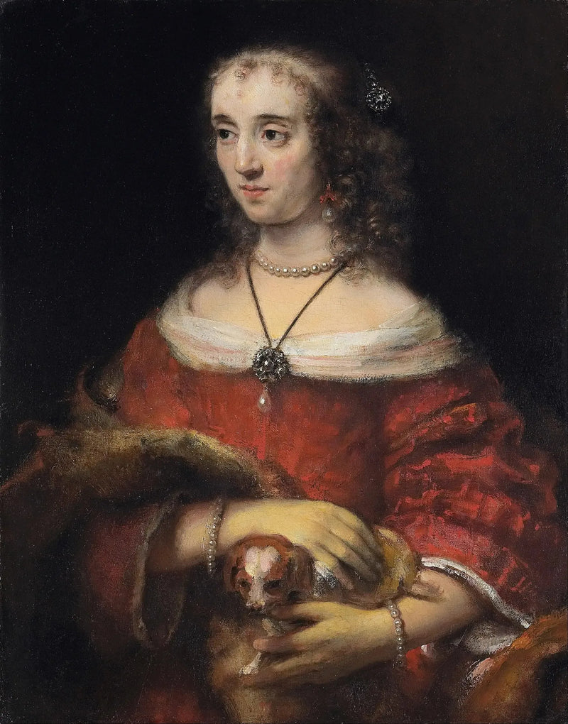 Porträtt av en dam med en sällskapshund - Rembrandt