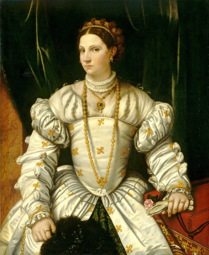 Porträtt av en dam i vitt, kanske Barbara Radziwill (1520/23-1551), drottning av Polen - Alessandro Bonvicino