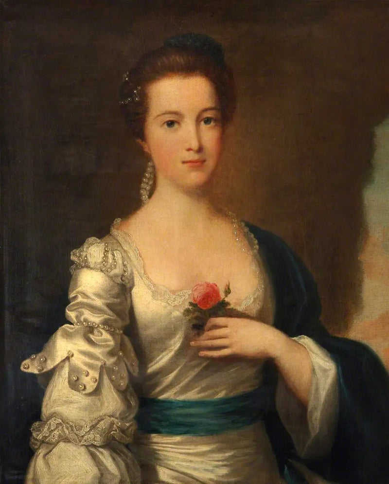 Porträtt av en dam i vit satinklänning - Joshua Reynolds