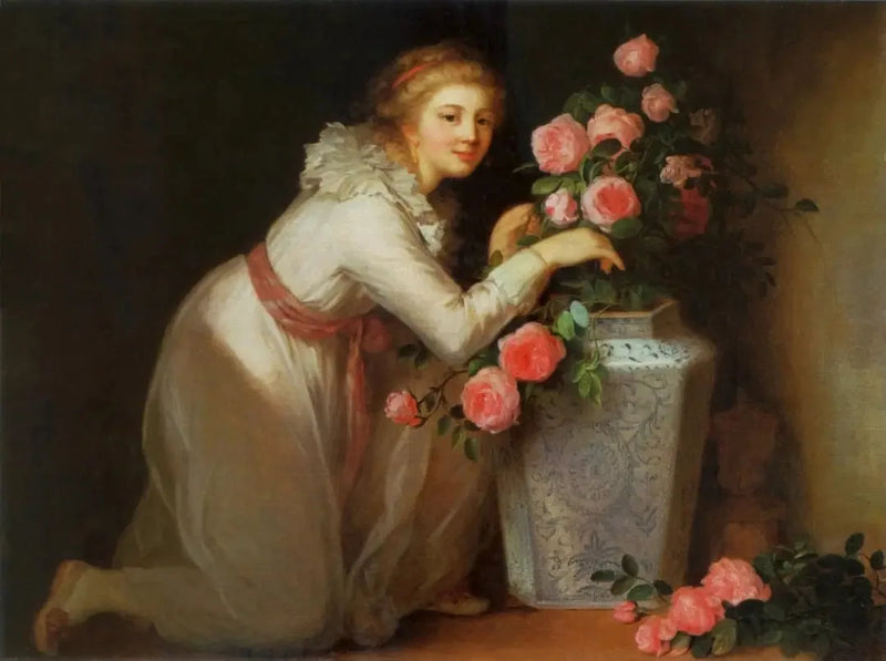Porträtt av en dam som håller en bukett. - Élisabeth Vigée Le Brun