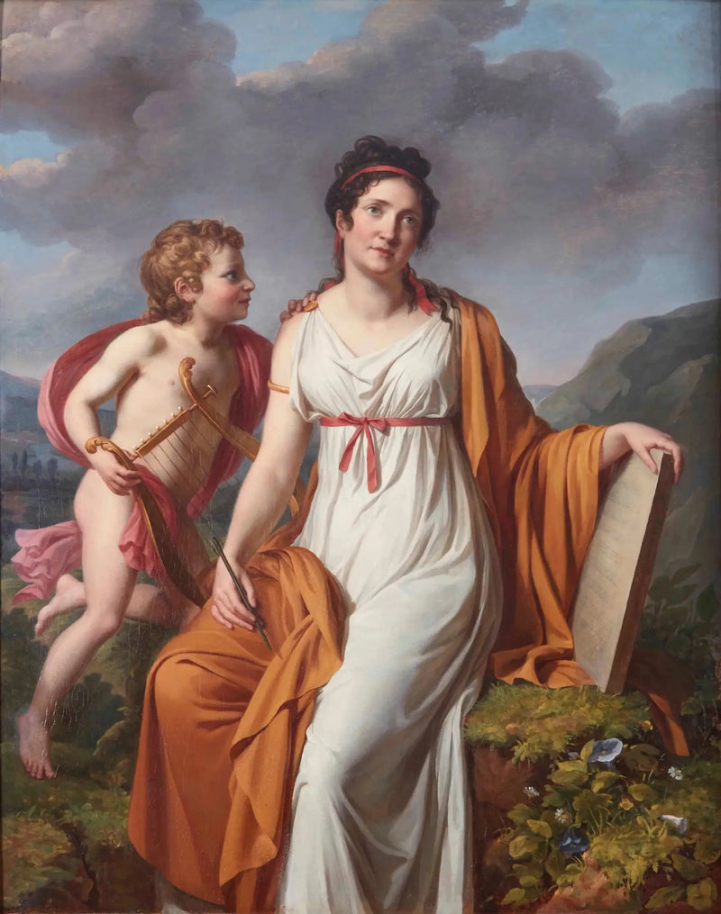 Porträtt av en dam, troligen Madame de Reiset d'Arques, som Sappho - Marie-Guillemine Benoist