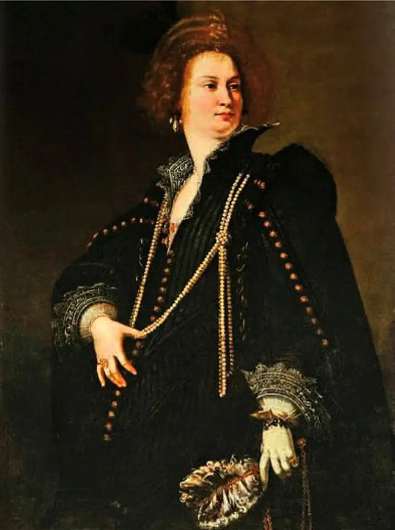 Porträtt av en dam som håller en fan - Artemisia Gentileschi