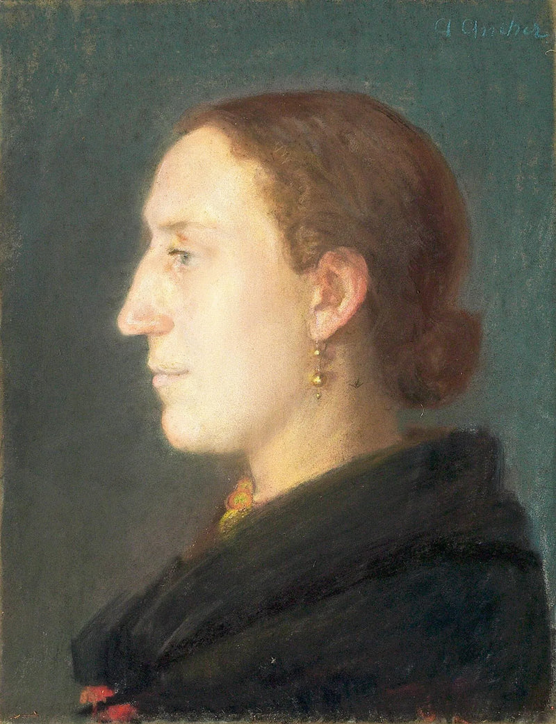 Porträtt av en sittande kvinna, vänd mot höger. - Anna Ancher