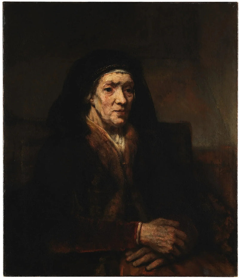 Porträtt av en sittande kvinna med hopknäppta händer - Rembrandt