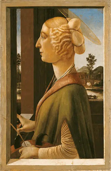 Porträtt av en kvinna (med attributen av heliga Katarina av Alexandria) - Sandro Botticelli