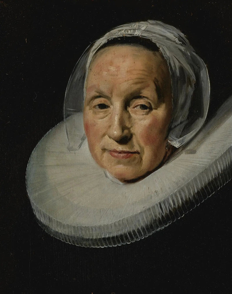 Porträtt av en kvinna med en förstorad och skuren krage jämfört med hennes ursprungliga storlek - Frans Hals