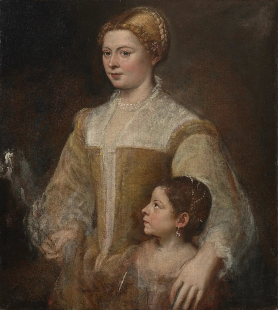 Porträtt av en kvinna med en vänlig - Titian