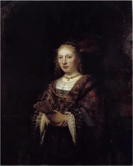 Porträtt av en kvinna med en fläkt - Rembrandt
