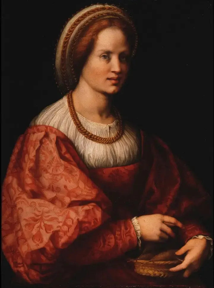 Porträtt av en kvinna med en korg av kol - Andrea del Sarto